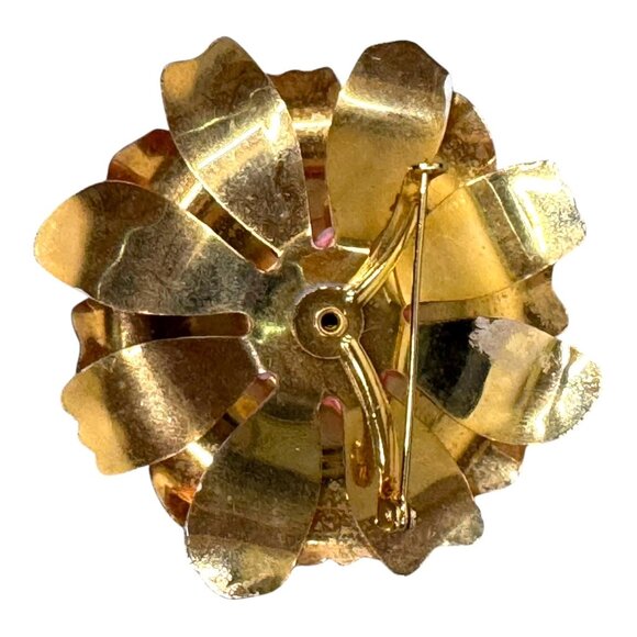 3D Enameled Layered Pink Swirl Flower Carnation Vintage Gold Flower Brooch Pin - Picture 2 of 5